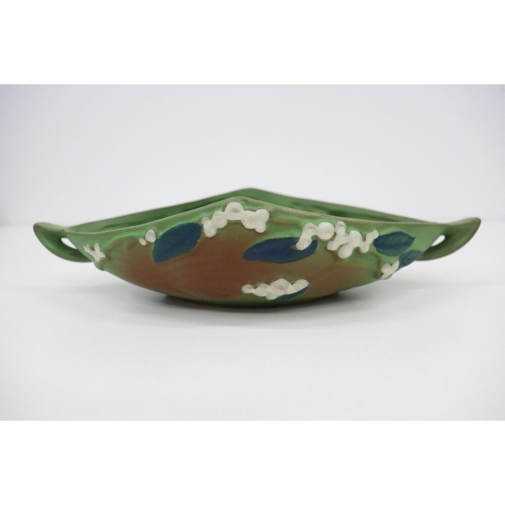 Vtg Roseville Pottery Green SNOWBERRY Handled Console Bowl 1BL1-10 REPRODUCTION